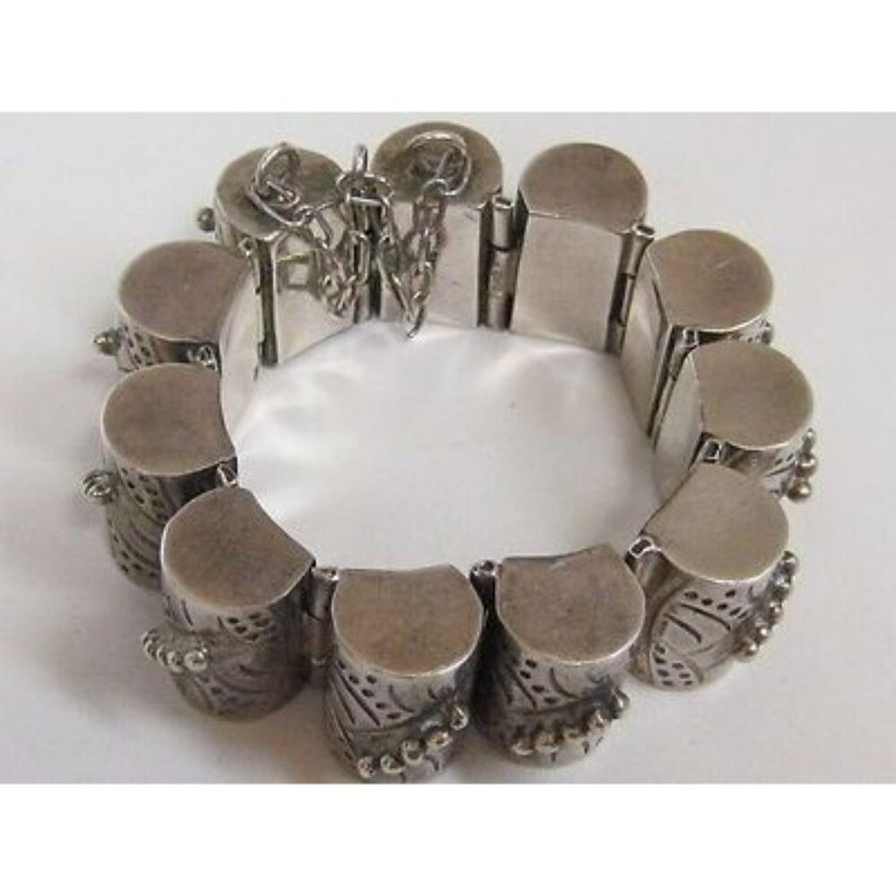 Heavy Solid Vtg Mexican Sterling Silver Barrel Link Bracelet 83g Handmade - Picture 3 of 8